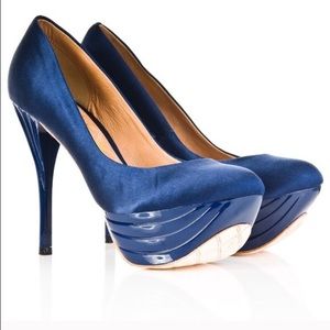 L.A.M.B “Z-Project” Navy Satin Platform Pump 7.5